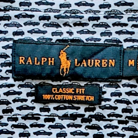 Ralph Lauren Classic Fit Shirt, Black Cars on a Rich Blue Background, FUN! - Picture 3 of 3